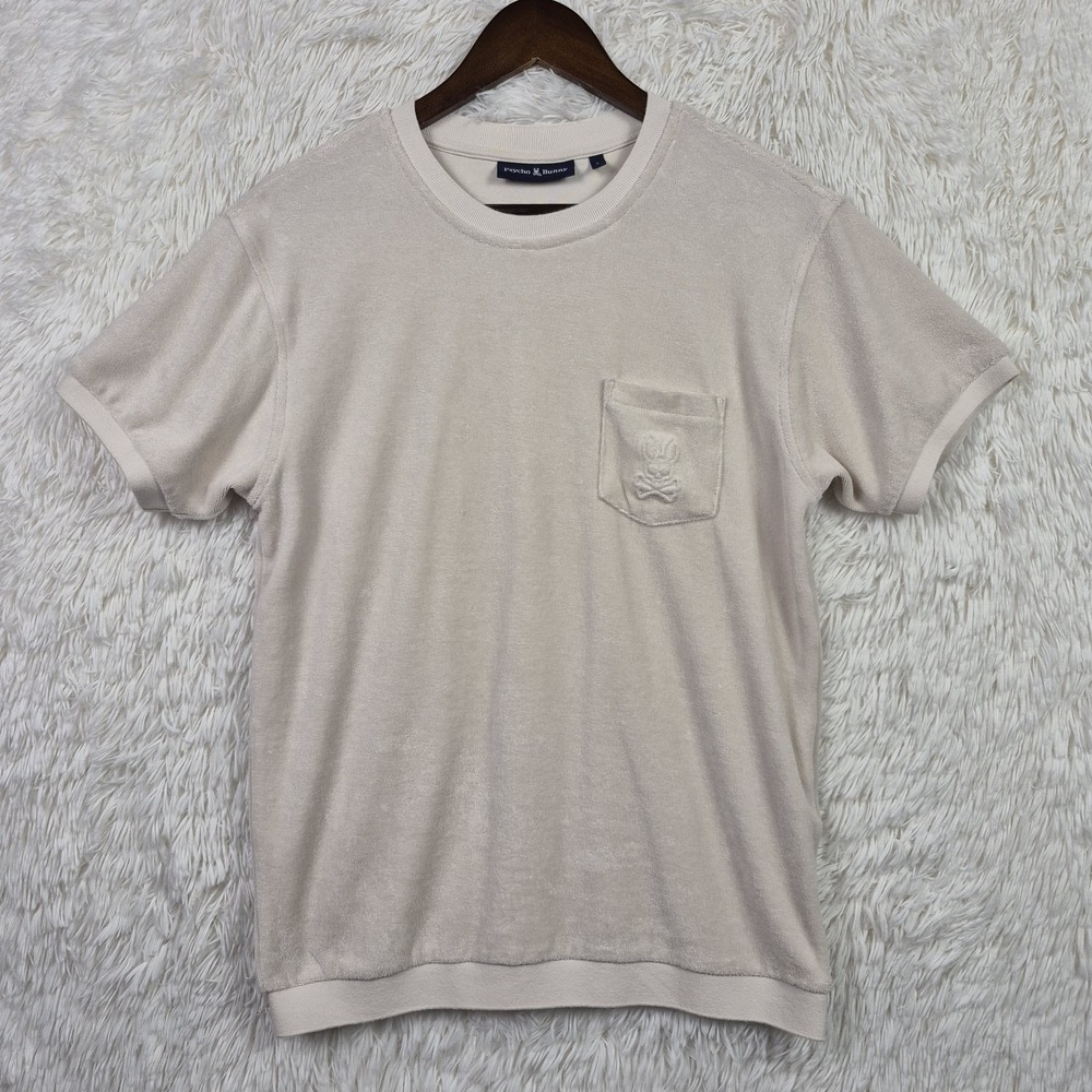Psycho Bunny Terry Crew Neck T-Shirt Mens 3 Medium Beige Resort Casual